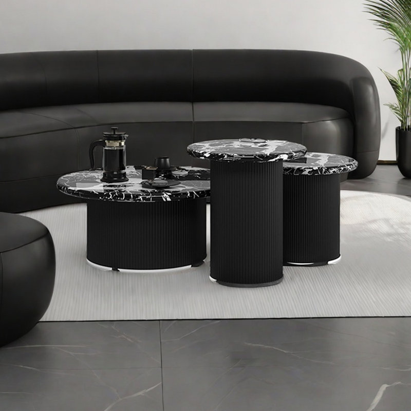 Table basse ronde en marbre, H 11,81 po x L 31,49 po x l 31,49 po