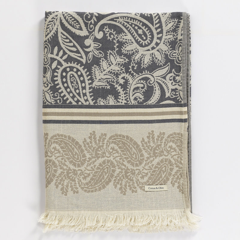 Valetta Jacquard Throw Blanket, Grey/Beige