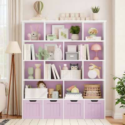 57.5"H 5-Tier Cube Storage Bookcase, Standard Bookcase with 4 Removable Drawers