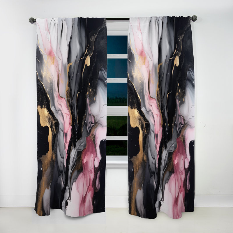Rideau en velours noir or noir Marble Splash II - obscurcissant - 1 panneau, L 52 po x L 120 po