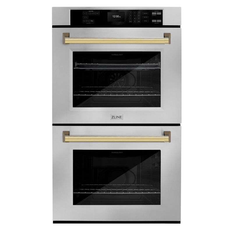ZLINE 30 in. True Convection Double Wall Oven w/ Air Fry and Self Clean, Stainless Steel, Polished Gold