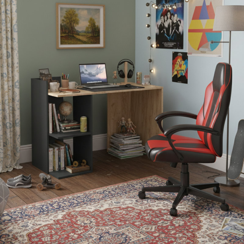 Computer Desk, Grey/Natural