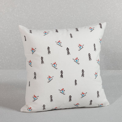 Ski Mountain Winter Scene Cotton Embroidered Throw Pillow