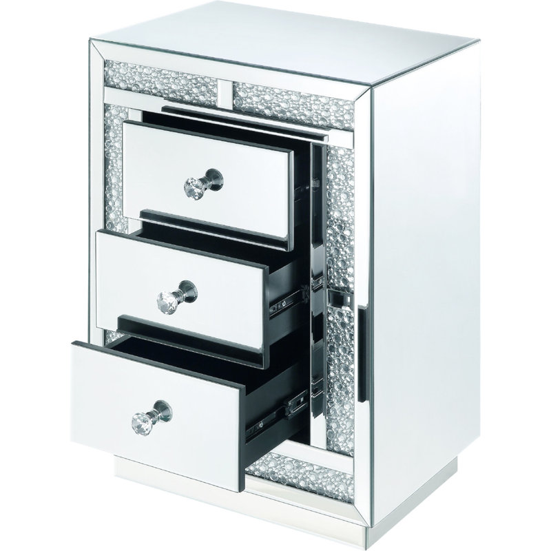 Mallika 3-Drawer Nightstand in Mirrored