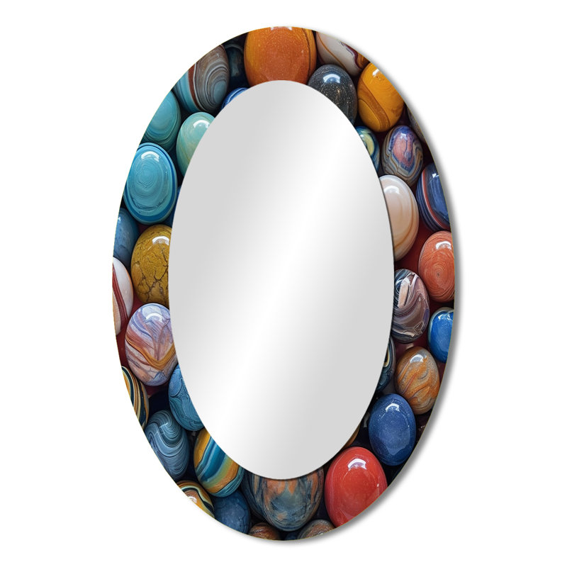 Mystical Marbles II - Miroir décoratif ovale abstrait sur métal, 36 po x 24 po