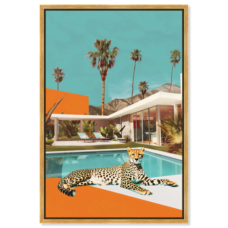 Art, art moderne, toile de tigre, guépard, H 31 po x l 21 po, Cadre flottant doré