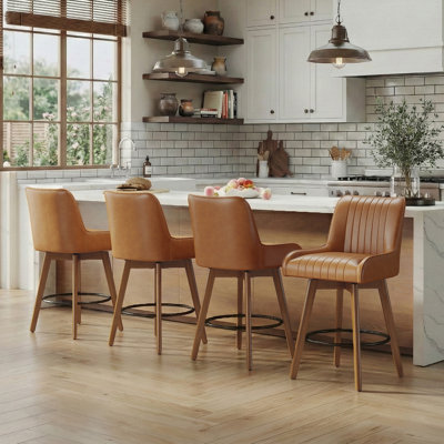 Tabouret de bar pivotant extra large à 360 ° avec siège à ressorts ensachés et base en bois massif