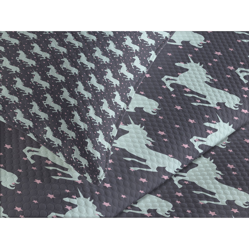 Ambesonne Abstract Bedspread Set  Galloping Unicorns  Mint Dark Taupe Pink, King Coverlet / Bedspread + 2 Standard Shams