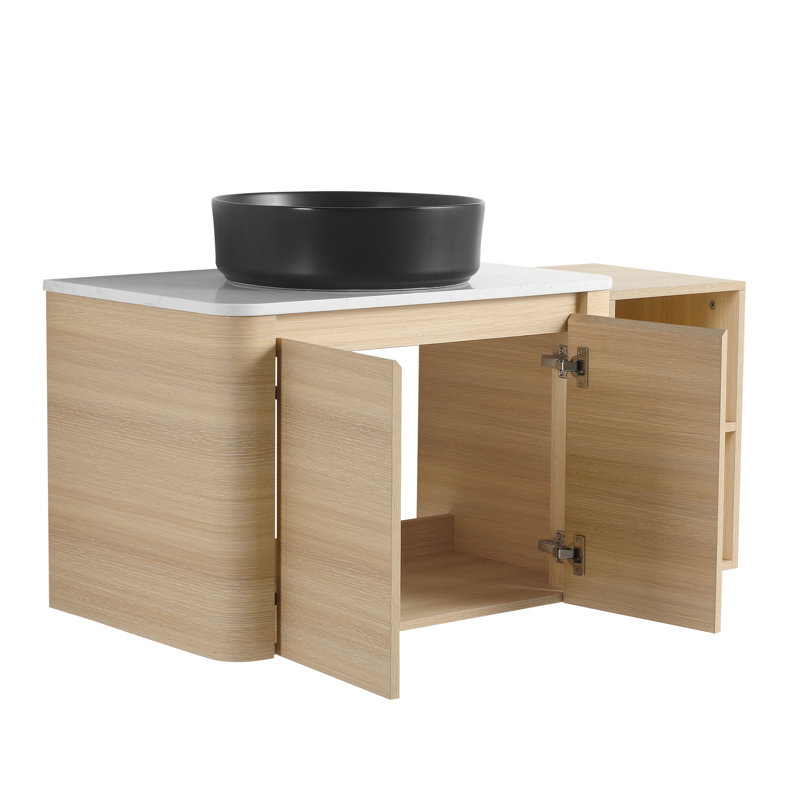 Meuble-lavabo mural de 42 po avec charnières à fermeture douce, lavabo d'art en céramique et conception compacte, parfait pour les tablettes de salle de bain compactes
