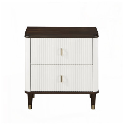 Dzianis 2-Drawer Nightstand in White and Walnut