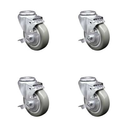 Polyurethane Wheel Swivel Bolt Hole Caster Set with Brake -  Service Caster, SCC-BH20S414-PPUB-TLB-4