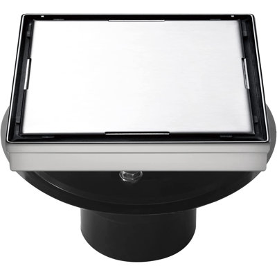 Drain de douche carré 4 po avec insert en tuile amovible, base de drain de douche en PVC et joint en caoutchouc