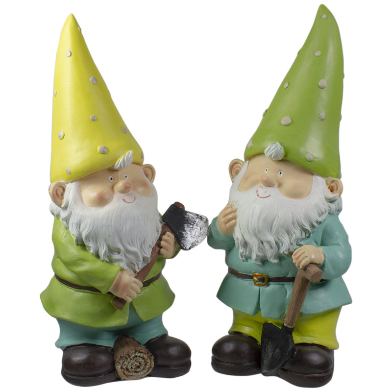 Statues de jardin gnome vertes et jaunes
