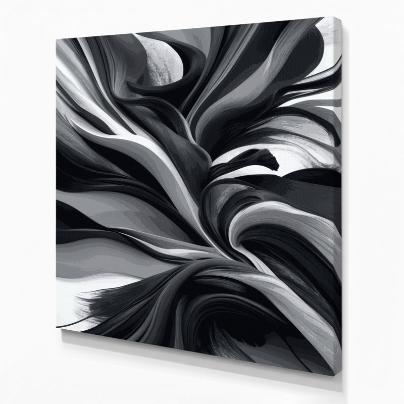 Abstrait paysage, art mural noir sur toile 76, H 32 po x l 32 po