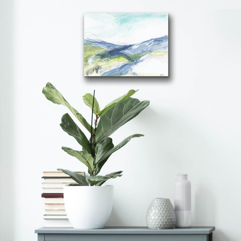 «Blue Hills» par Jan Weiss, art mural en verre acrylique, H 12 po x l 16 po x P 0,13 po