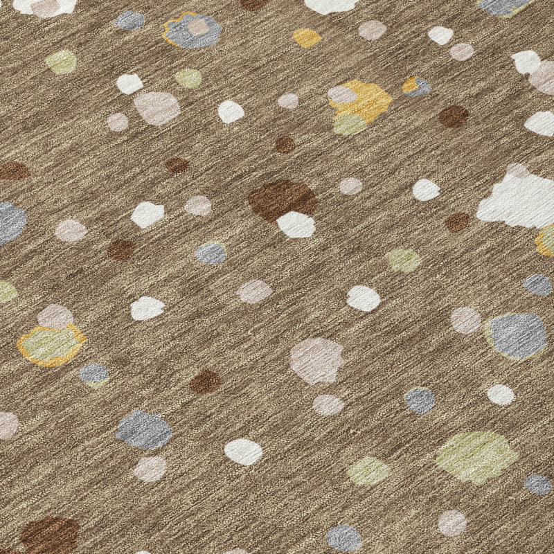 Machine Washable Indoor/Outdoor Chantille ACN2518 Geometric Rug, Round 8', Brown