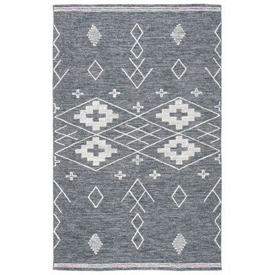 Holtby Southwestern Handmade Flatweave Wool/Cotton Charcoal/Ivory Area Rug