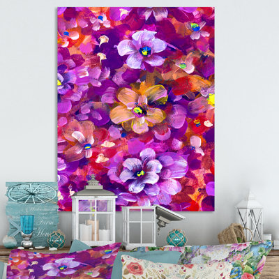 «Mauve Colofrul Flowers», œuvre d'art traditionnelle sur toile