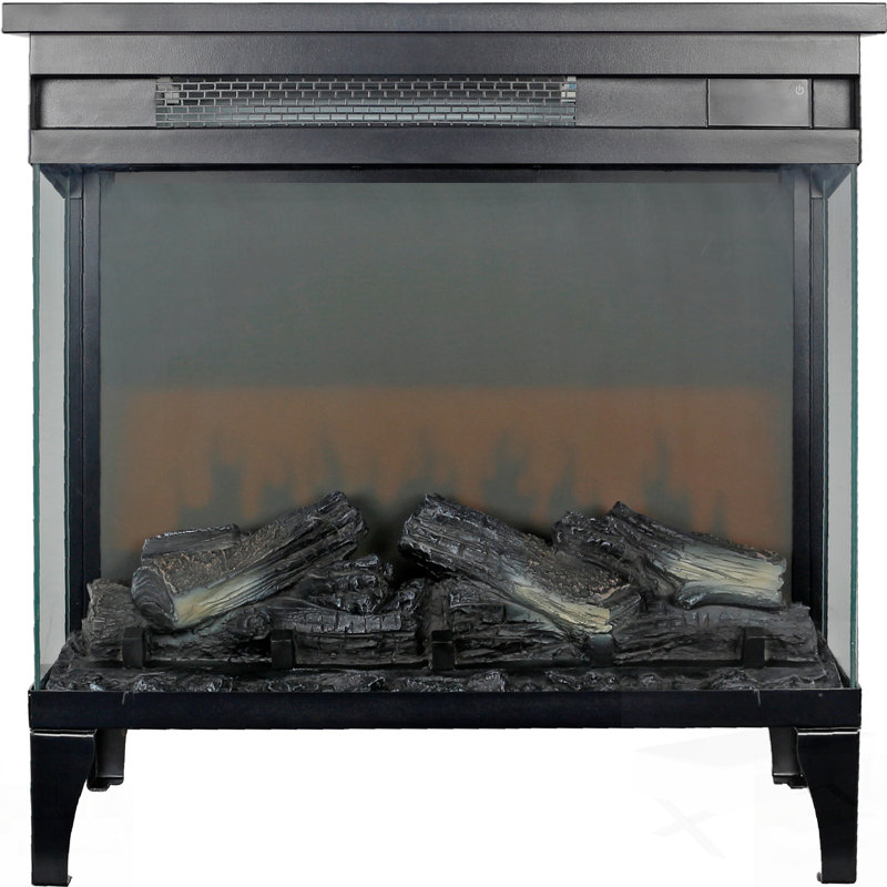 Three-Sided Glass Electric Fireplace With Feet, For Adding Warmth And Ambiance To Any Room, Black
