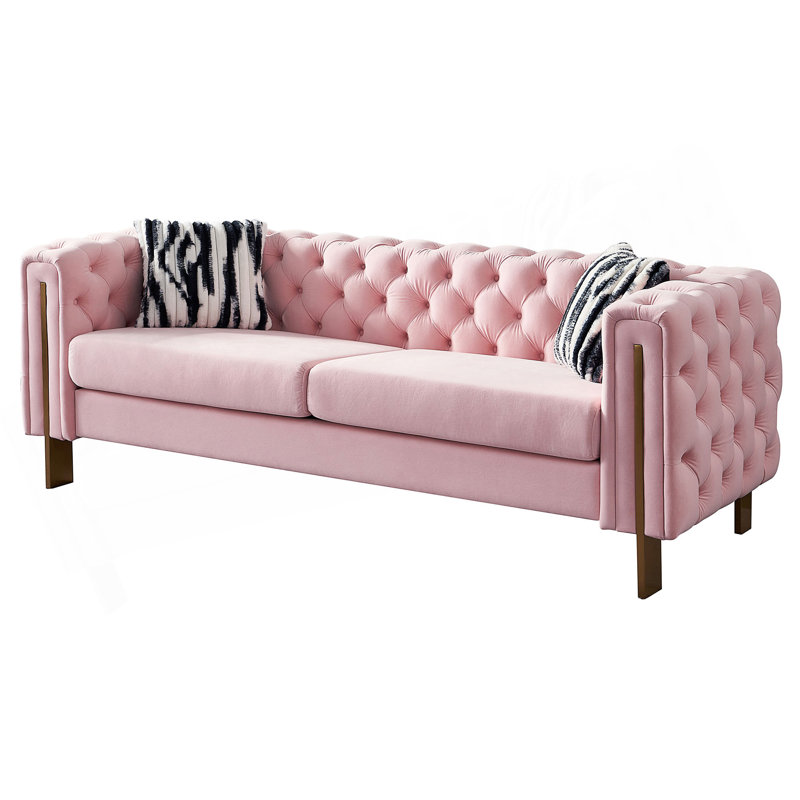 Canapé Chesterfield moderne 84,25 po, élégant et durable pour les salons, Rose