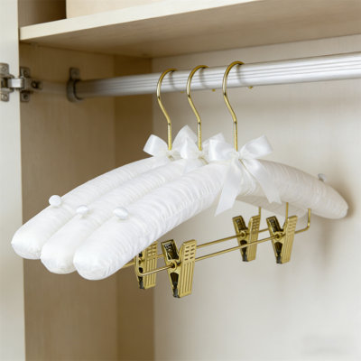 Cintre, cintre rembourré en satin avec pinces, adapté aux jupes, pantalons et chandails, équipé de boutons antidérapants, un beau cintre pour les vêtements pour femmes