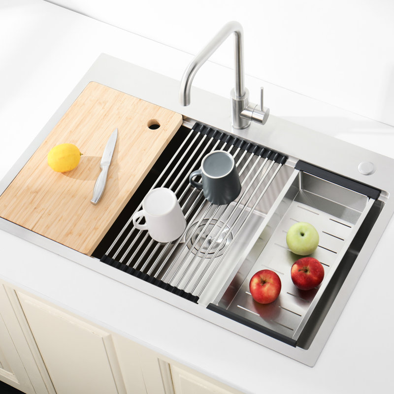 304 Stainless Steel Sink, 30"X22", Single Bowl Overmount, Stylish Brushed Finish, With Cutting Board, Colander, And Easy Installation Kitchen Intriguing Scratch-
