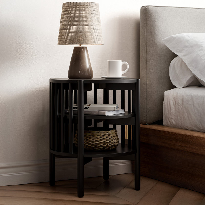 End Table With 3-tier Storage Shelves, Black