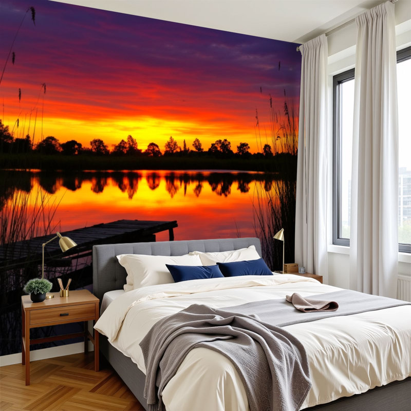 Papier peint adhésif autocollant Serene Sunset Lake, L 144 po x l 100 po