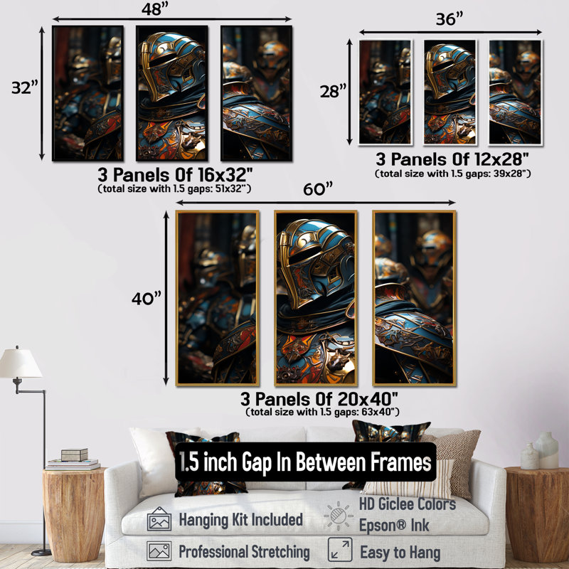 Chevaliers médiévaux I - art mural militaire, H 28 po x l 36 po, Cadre flottant noir