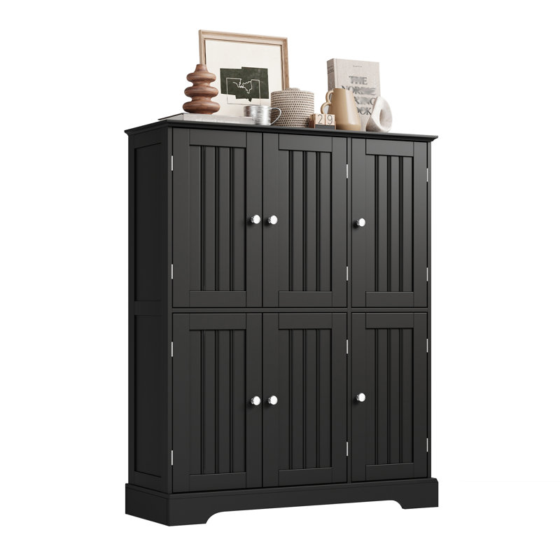 Armoire de rangement pour salle de bain H 43,5 "avec 6 portes, Noir satiné