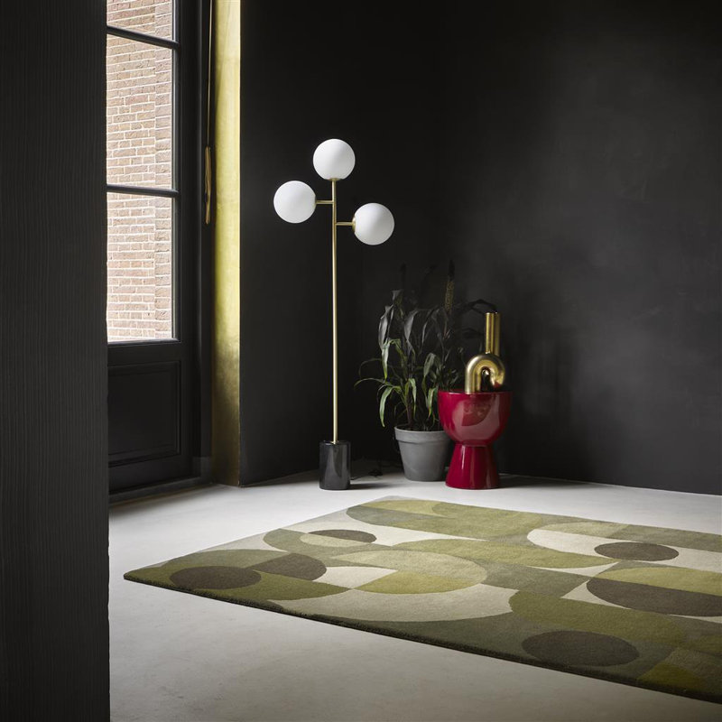 Decor Hand Tufted Wool Geometric Area Rug in Green, Rectangle 5'3'' x 7'7''