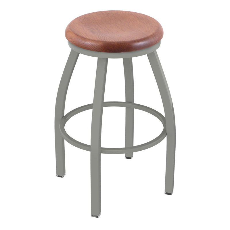 XL 802 Misha Swivel Stool, Medium Oak, Anodized Nickel, Bar Stool (30” Seat Height)