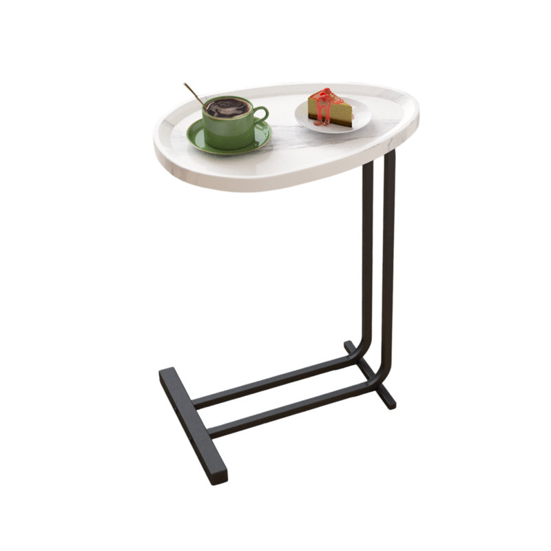 C-Shaped Side Table, C Table End Table For Sofa And Bedside, Couch Side Tables, Wood C-Shaped End Table With Metal Frame Slide For Bedroom Living Room (White)