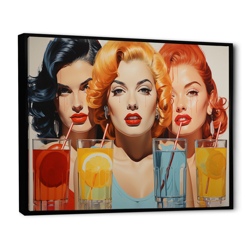 Pop 1950's Cocktail Emotion I sur impression sur toile, H 30 po x l 40 po x P 1,5 po, Cadre flottant noir