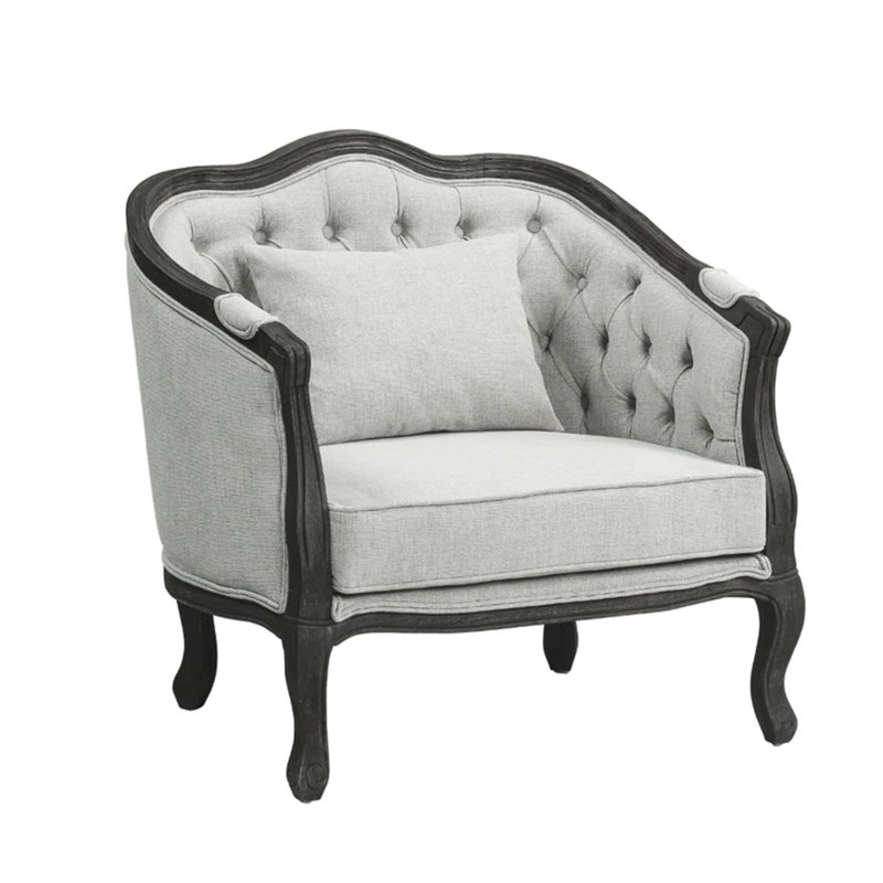 Fauteuil d'appoint classique 37 po Cam, tissu capitonné, gris, brun