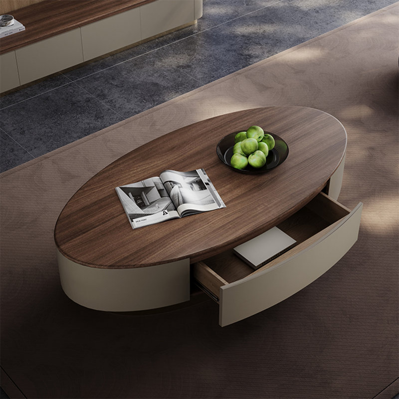 Table basse ovale en bois massif de luxe italien clair, H 15,7 po x L 47,2 po x l 23,6 po