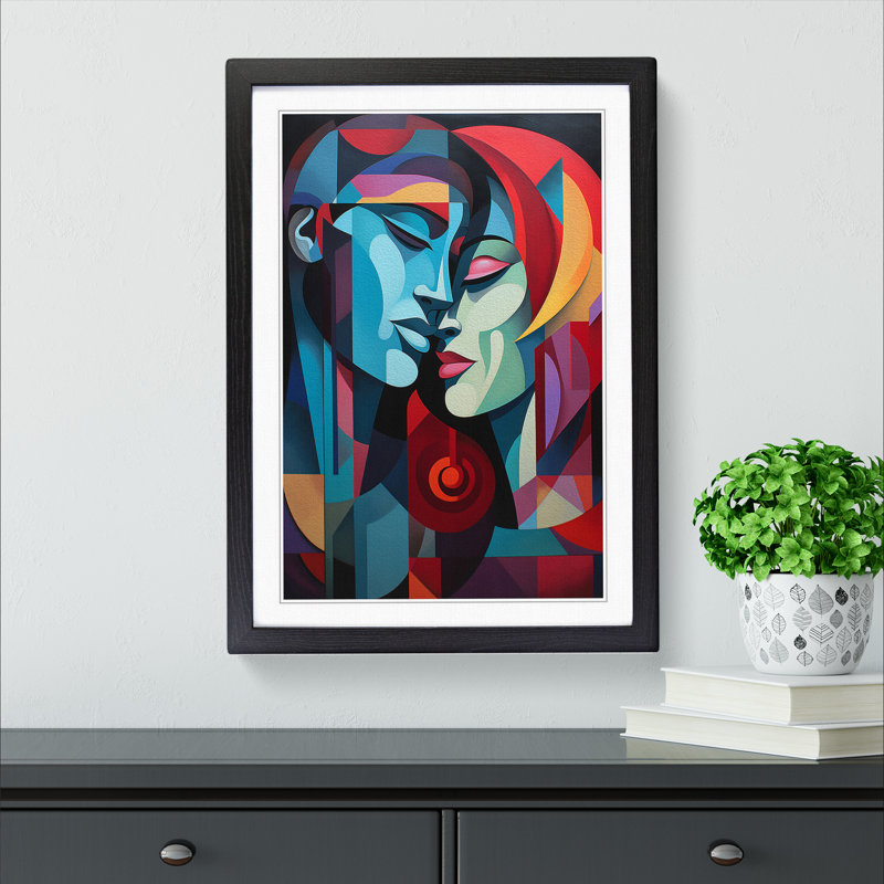 XYZ-FRM-V1223-4388 Lovers Geometric No.4 - Single Picture Frame Print on Wood, Black , 34cm H x 25cm W x 2cm D