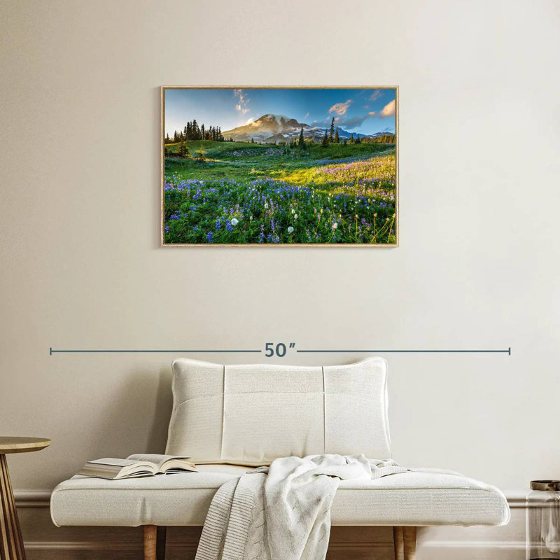 Le printemps au mont Rainier, Cadre flottant en bois naturel, 31 po x 21 po