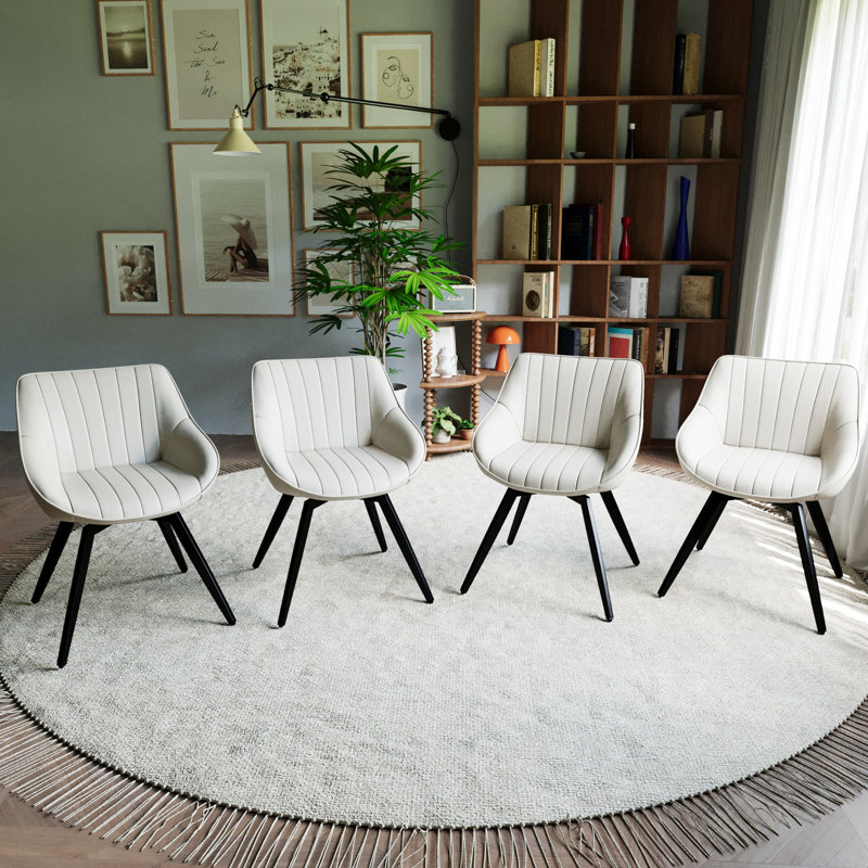 Ensemble de 4 chaises de salle à manger, chaise de salle à manger de cuisine moderne médiévale, chaises décoratives en polyuréthane avec pieds en métal noir, convenant à la maison et à la cuisine (blanc)