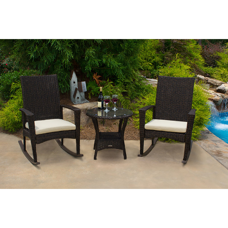Bayview 3 Piece Wicker Rocking Chair Set, Pecan