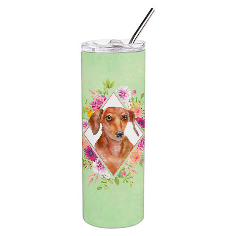 E23BF9F8391D466E9CA4F8DFEBD9A7DB de verre 20 oz à double paroi en acier inoxydable chiot, Teckel roux, Vert