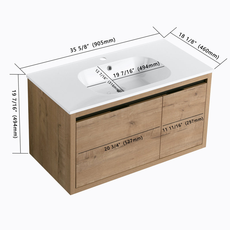 Meuble-lavabo simple 35,6 po avec plateau en résine Kadari