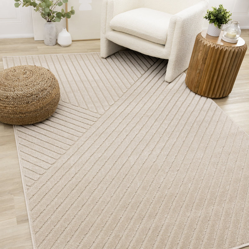 Martaveous Textured Lines Greige Area Rug, Rectangle 7'10" x 10'6"
