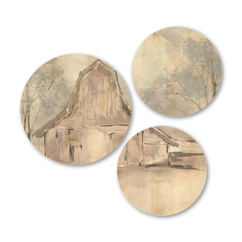 Ensemble de 3 artères murales modernes en bois Designart «Farmhouse Barn Gray VI»