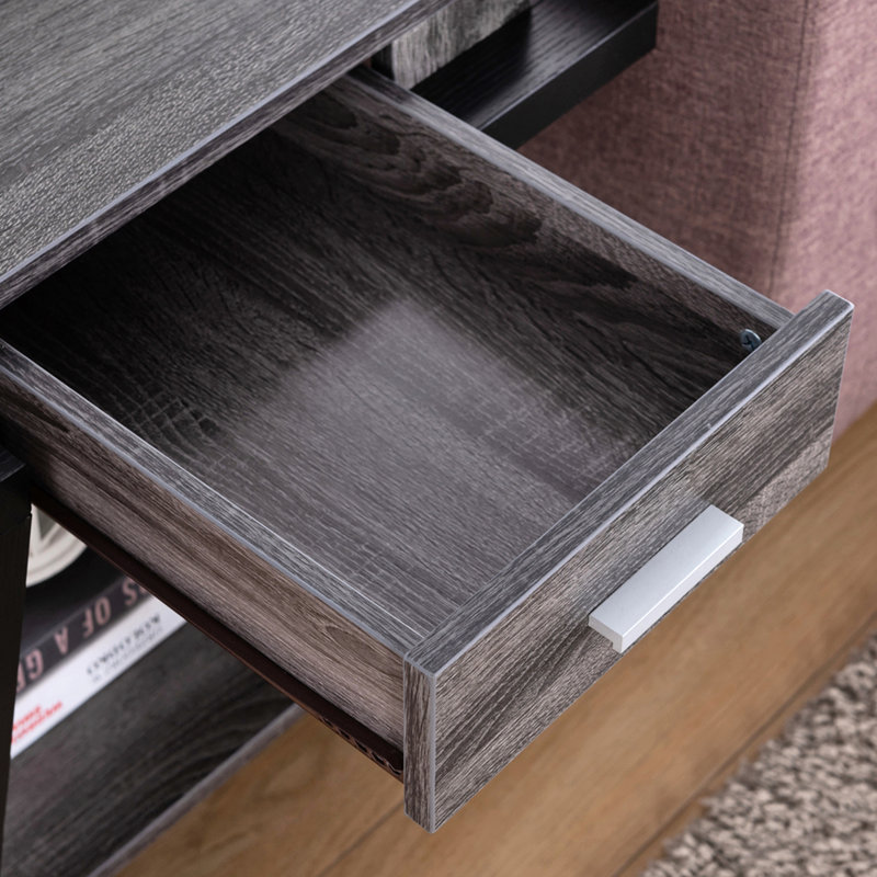Grey And Black End Table With Drawer Storage Compartment Side Bottom Shelf In Distressed Grey/black