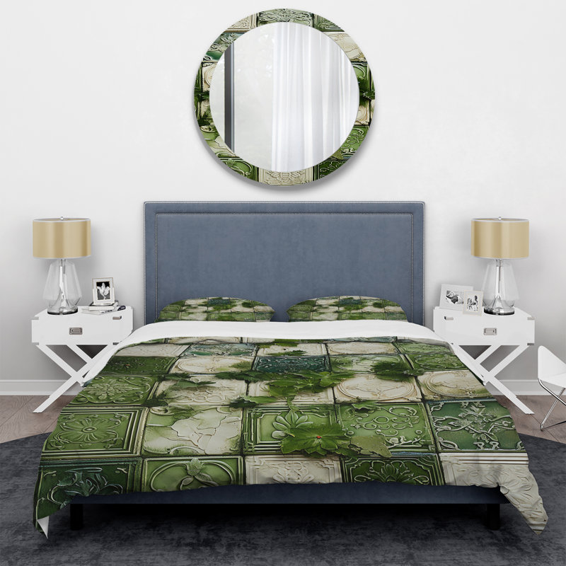 Ensemble de housse de couette Botanicals Green Floral Tiles IV - Abstract Tile