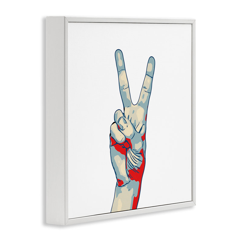 Estampe numérique Pop Style Peace Gesture, design par Kim Curationa, Encadrement giclée blanc côtier, H 17 po x l 17 po