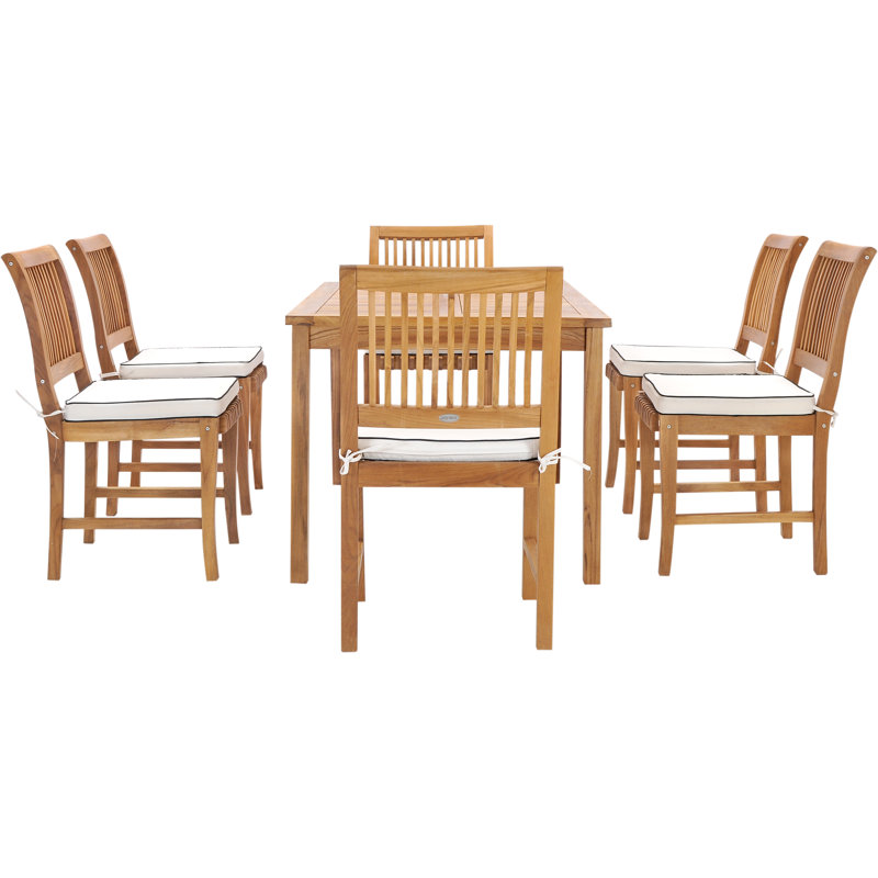 Outdoor 7 - Piece Teak Dining Set with Cushions