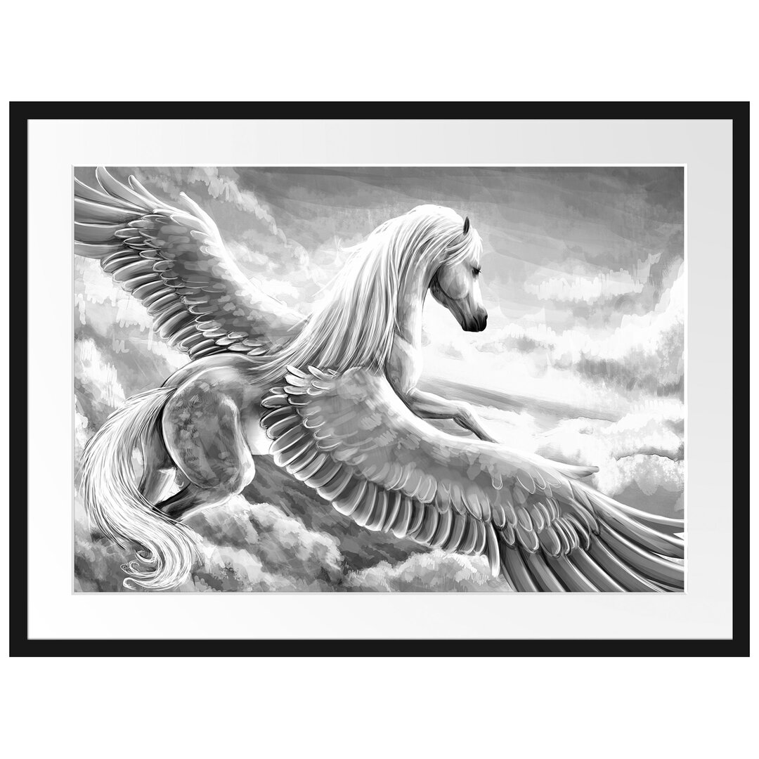 Gerahmtes Poster Pegasus fliegt über den Wolken