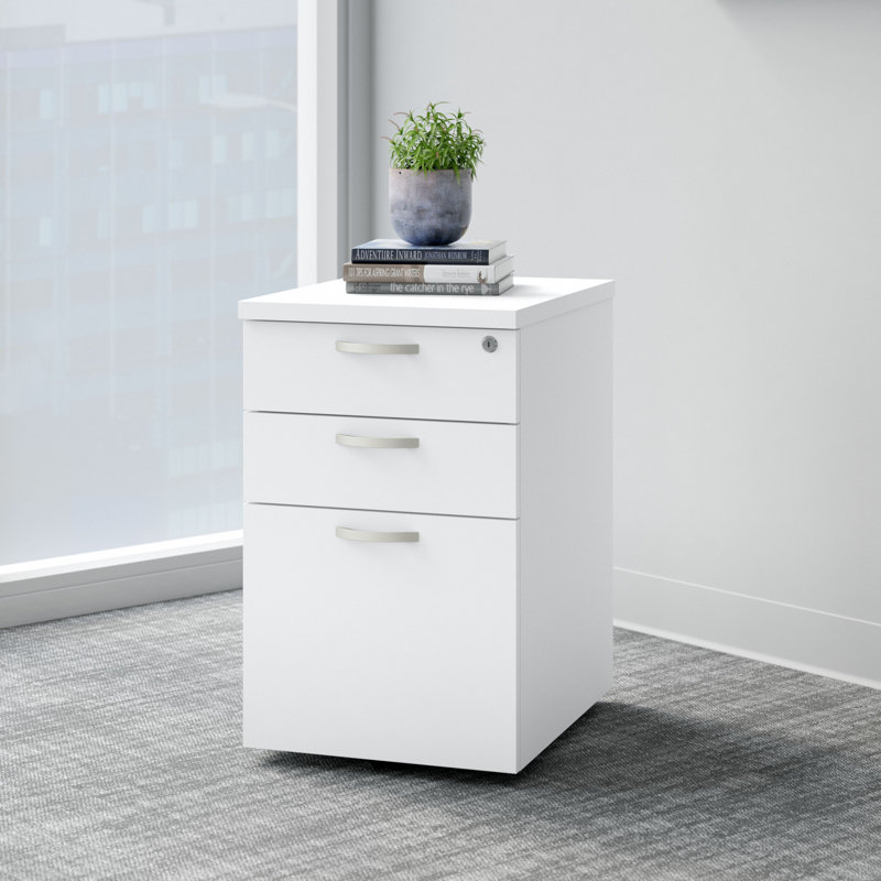 Office In An Hour 16''W 3 -Drawer Mobile File Cabinet, Pure White